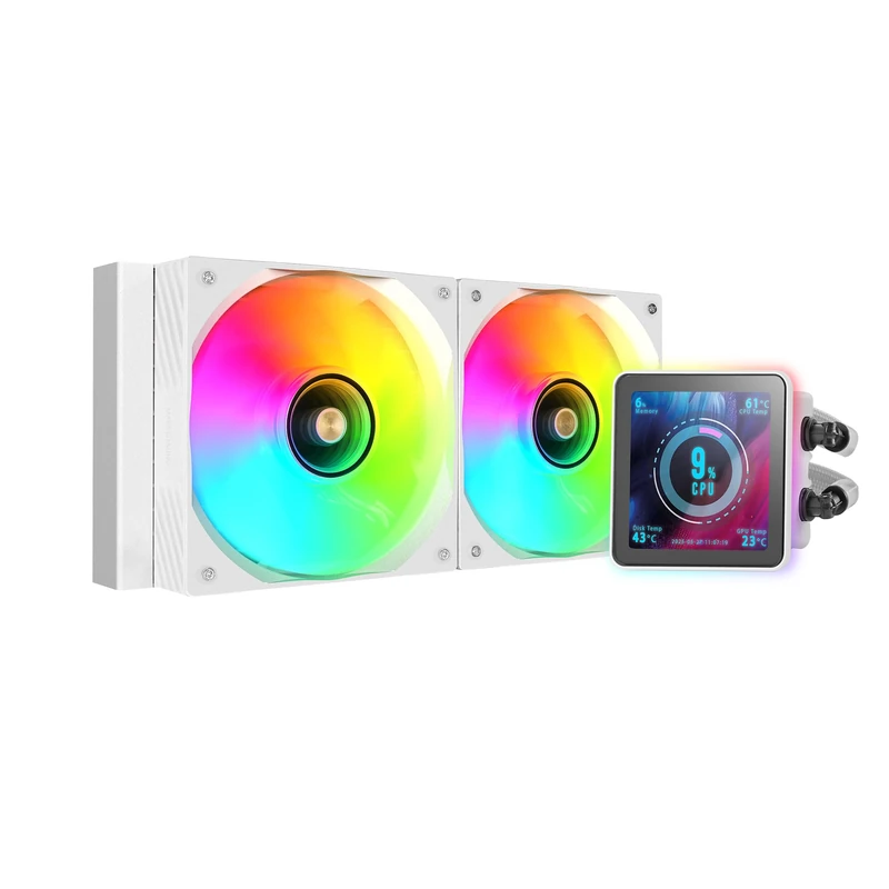 Mars Gaming ML-VISIONPRO240, AIO Liquid Cooling, TDP 500W, 2x ARGB 120mm FDB Fans with Copper and Aluminum Core, 4” Removable Magnetic IPS LCD Screen, Opti-Chamber 3rd Gen, White