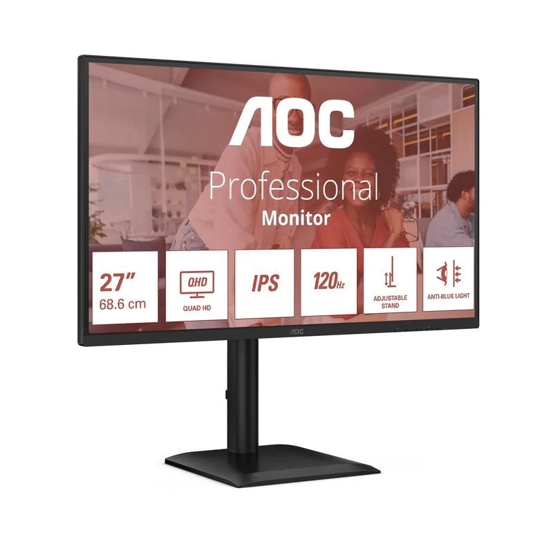 AOC Q27E4U 27 Inch QHD Monitor, 120Hz, IPS, 1ms MPRT, Adaptive Sync, HDR Mode, Height Adjustment (2560x1440,HDMI 1x 2.0,DP 1x 1.2, USB Hub) Black