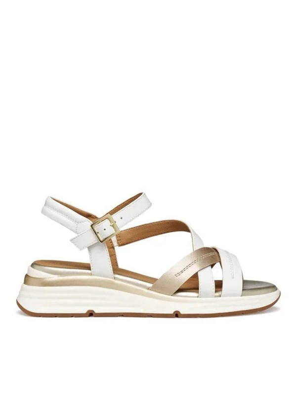 Geox Women's D ELOWYNNE A Wedge Sandal, White/LT Gold, 38 EU - Image 1