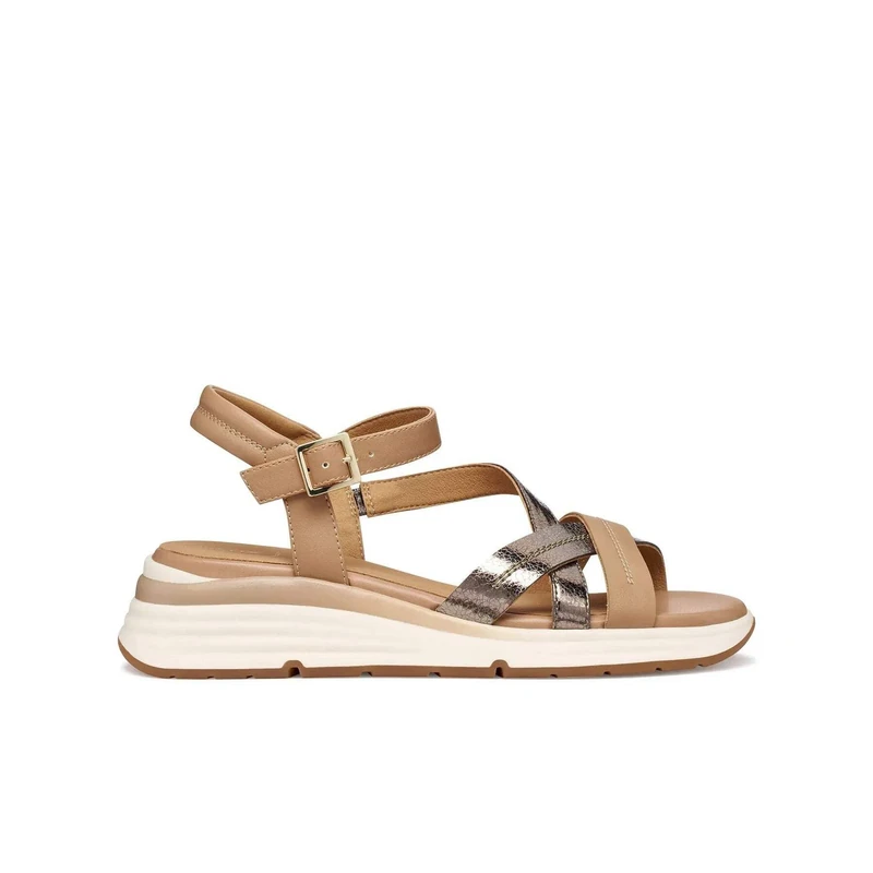 Geox Women's D ELOWYNNE A Wedge Sandal, DK Beige/Beige, 39 EU