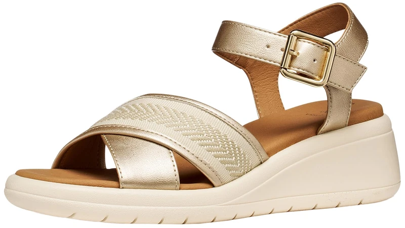 Geox Women D Meliconia G Wedge Sandal, Lt Gold Papyrus, 5 UK