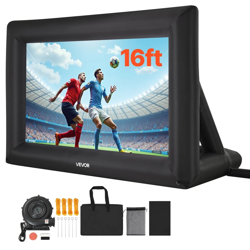 VEVOR Inflatable Cinema Screen 4100 x 1600 x 2720mm Washable 600D Inflatable Projection Screen with Portable Bag, 16:9 Cinema Projector for Outdoors, Theme Parties