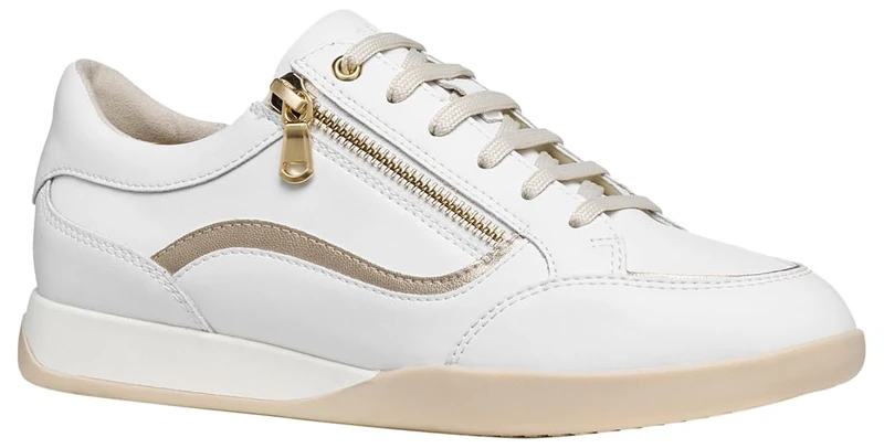 Geox Women D Maryemy C Sneaker, White Lt Gold, 7 UK