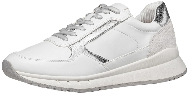 Geox Women's D OCTAVIEE B Trainers, White/Silver, 38 EU