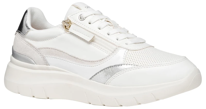 Geox Women's D PLUMMERY E Trainers, White/Silver, 38 EU