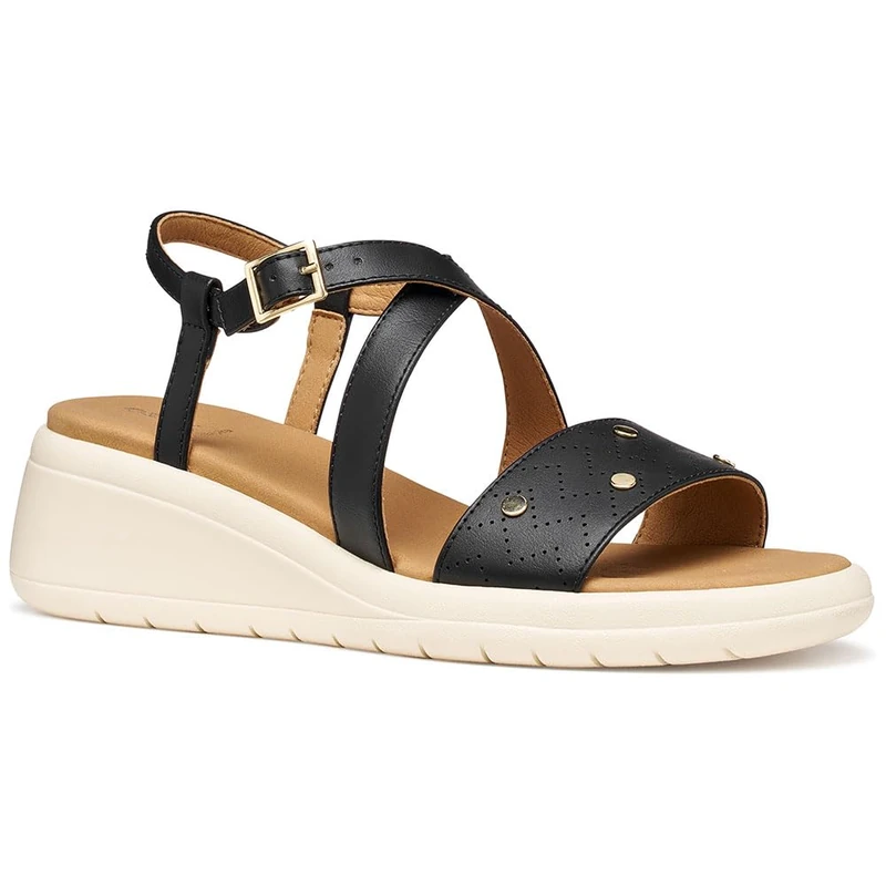Geox Women's D Meliconia A Wedge Sandal, Black, 41 EU
