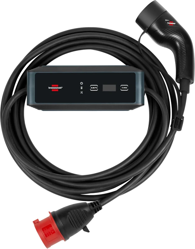 Brennenstuhl portable EV charger type 2 - CEE 11kW (mobile wallbox with 8m cable, 16A, IP44, 3-phase, display, adjustable charging current, for electric & hybrid vehicles BEV/PHEV, with transport bag)