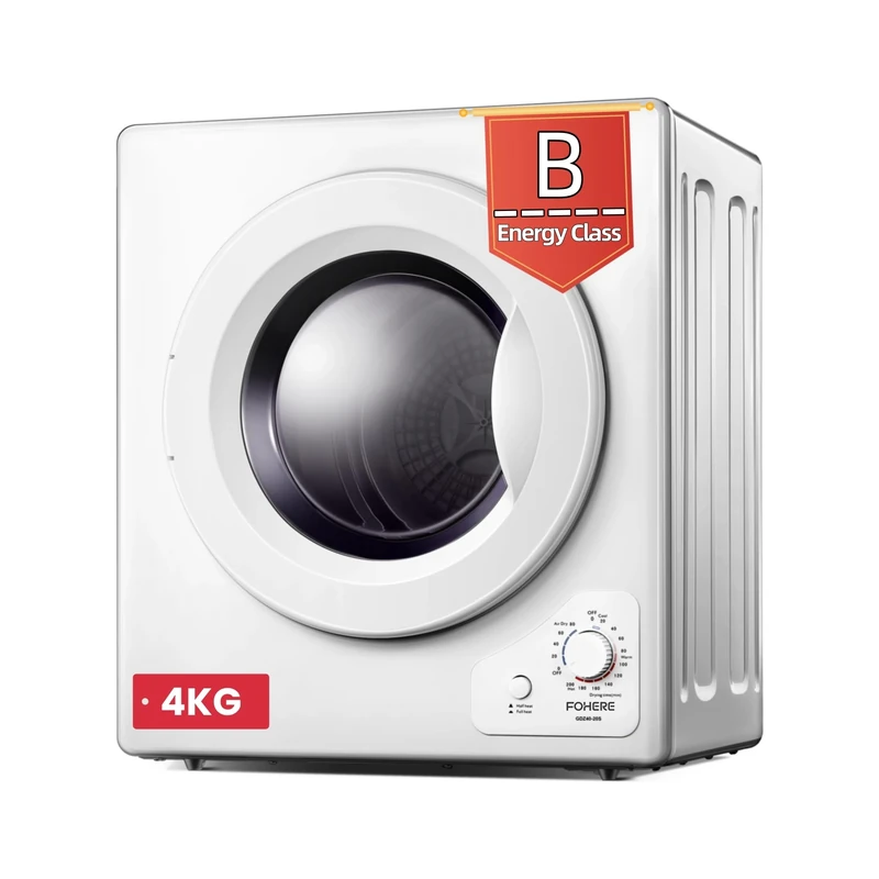 4KG Small Vented Dryer with Sensor Dry, FOHERE 1200W Compact Tumble Dryer with Stainless Steel Tub, Control Panel Downside Easy Control for 5 Automatic Drying Modes, White