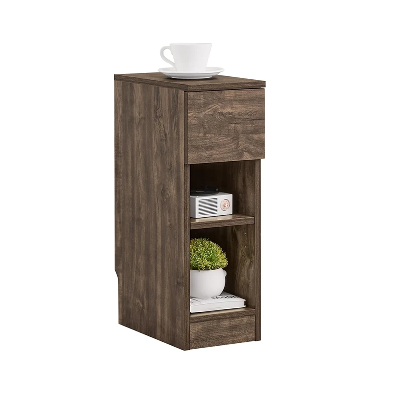 SoBuy Slim Bedside Table Bedside Cabinet Narrow Side Table Nightstand with Drawer and 2 Shelves for Bedroom Living Room Brown W20 x D35 x H60cm FBT111-SN
