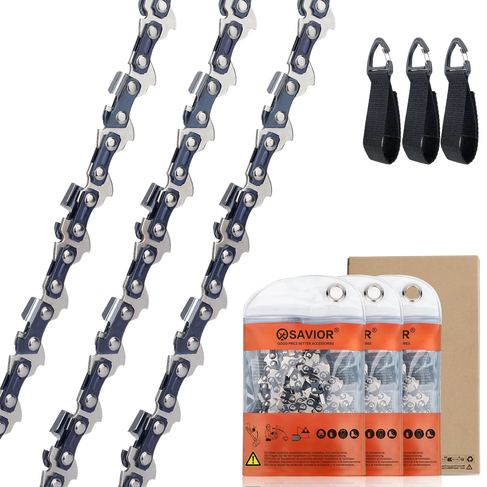 Savior 3-Pack Chainsaw Chain for 10 Inch Bar, .043" Gauge, 40 Links, 3/8" LP, Low-Kickback Chain Compatible with Einhell GE-LC 18/25 Li Solo, Makita, Husqvarna, Oregon and More 90px040x