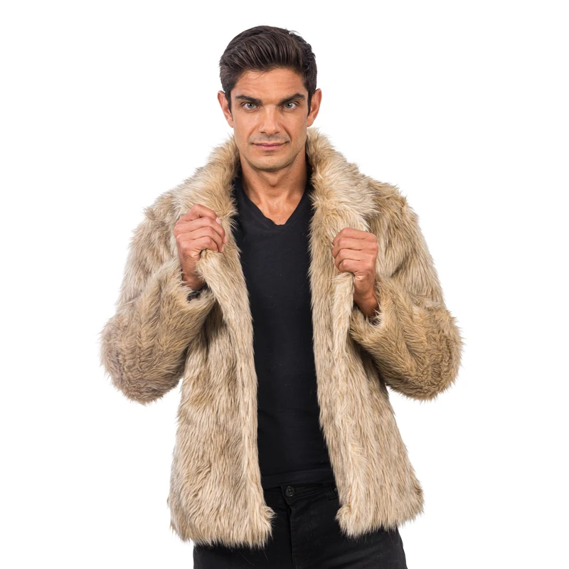 Chaks - Adult Faux Fur Jacket Faux Fur Jacket for Carnival, Festival, Party Fashion, Natural, L