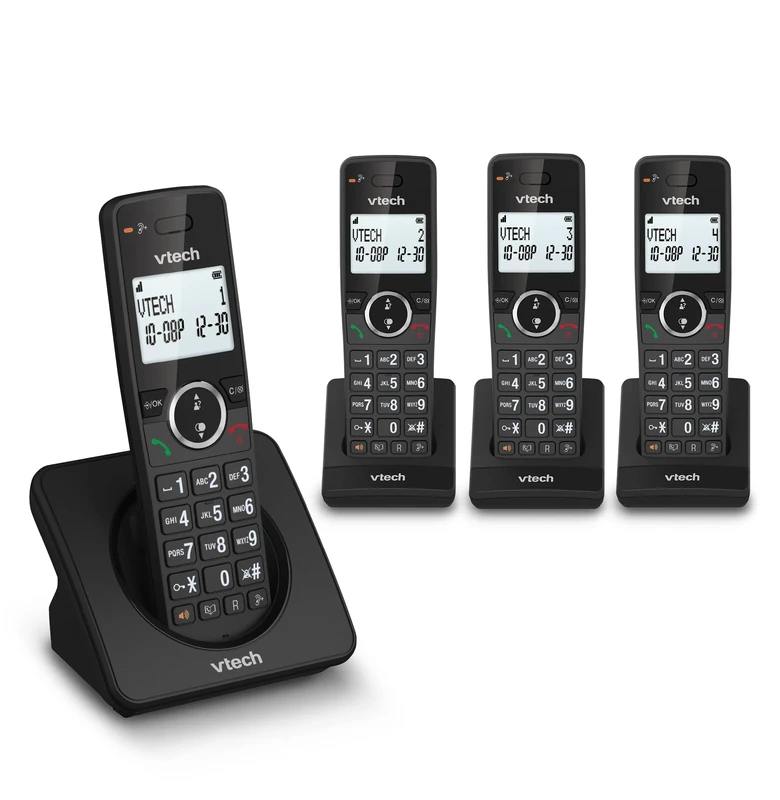 VTech ES2003 Cordless Phone with Nuisance Call Blocker, Easy-to-Read Backlit Display, ECO Mode, 18 Hours Talk-time, Volume Booster, Handsfree Speakerphone, Speed Dial, DECT, 4 Handsets