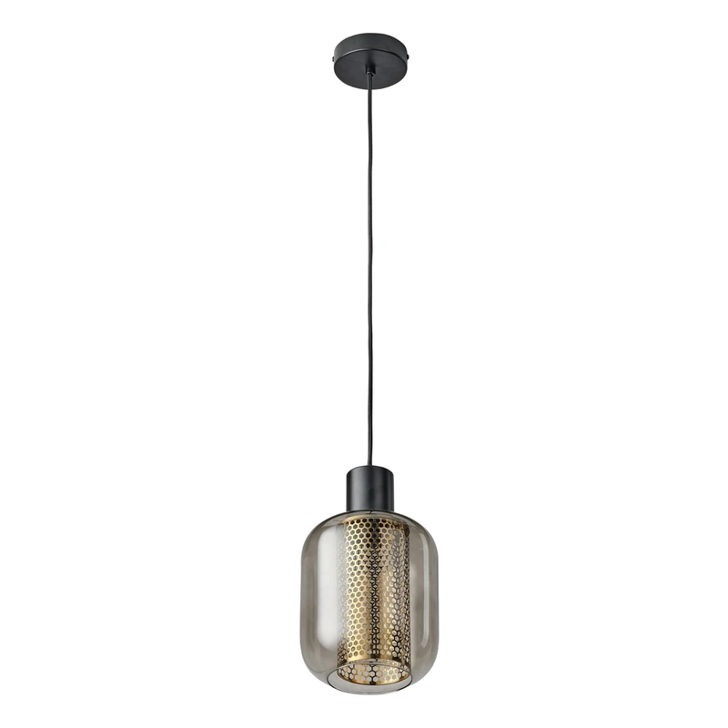 OSRAM Decor Firefly Pendant E27 Pendant Light, 170mm, Black, Metal/Glass, Industrial Style, Textile Cable - Image 1