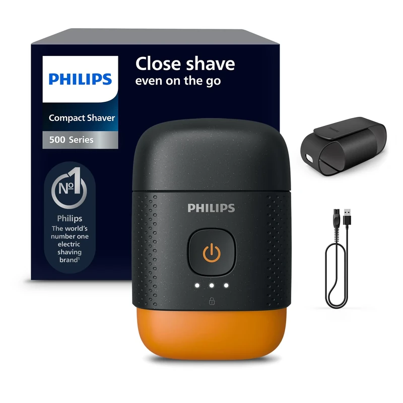 Philips Shaver 500 Series - Compact Electric Shaver, Lift & Cut System, SteelPrecision Blades, 3D Floating Heads, Wet & Dry Shave, Travel Case, Travel Lock, Magnetic Cap, Model S595/05
