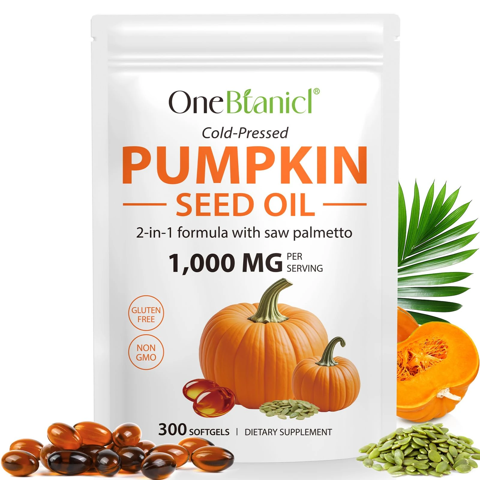 300PCS Pumpkins Seed Oil Capsules,Pumpkin&Seed Oil 2 in 1 for Hair Growth, Cold Pressed, Supports Hair, Heart, Skin Supplement,Pumpkins Seed Extract Powder,PumpkinSeed Herbal Supplement