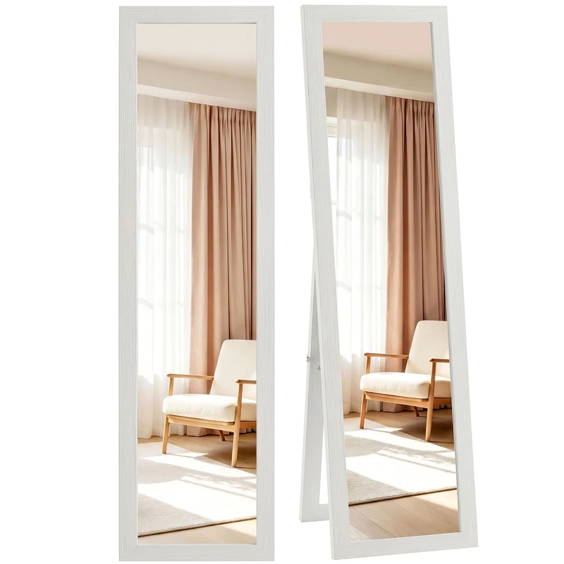 HOMCOM Rectangular Standing Mirror with Wooden Frame for Living Room Bedroom 37 x 157 cm White