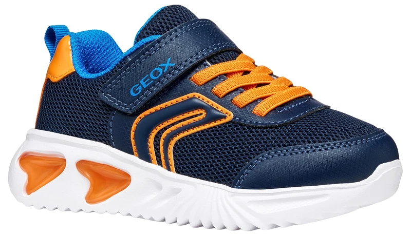 Geox J Assister Boy C Sneaker, Navy Orange, 2.5 UK