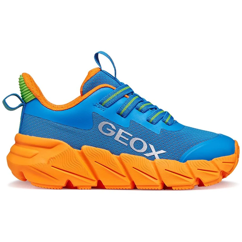 Geox J FLEXYPER Fast Boy Trainers, LT Blue/Orange, 34 EU