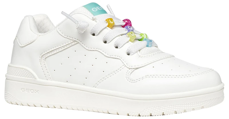 Geox J Washiba Girl D Sneaker, White Multi-Coloured, 4 UK