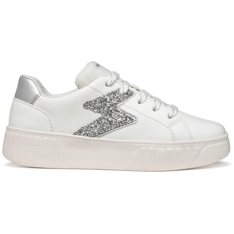 Geox J Mikiroshi Girl A Sneaker, White Silver, 4 UK