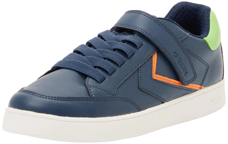 Geox Boy's J Eclyper Sneaker, Lt Navy Lime Green, 1 UK