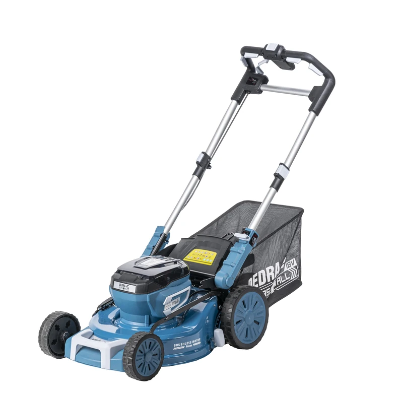 Cordless Lawnmower with Drive DEDRA SAS+All, 2 x 18 V, Cutting Width 46 cm, V-Cut Blade, Cutting Height 30-75 mm, 8 Positions, Brushless Motor, Quiet Operation, 65 L Collection Basket, Battery