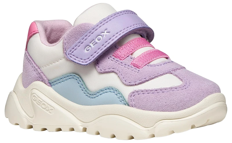 Geox B Ciufciuf Girl B, Girls' Sneakers 0-24, Off White Lilac, EU 23 - UK 6