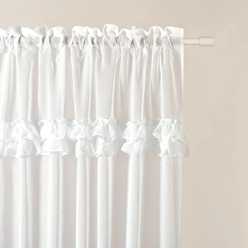 ROOM99 Curtain with Eyelets Frilla 400 x 250 cm Width x Height Living Room Transparent Modern Curtain Scarf Living Room Bedroom White Ruffle 1 Piece