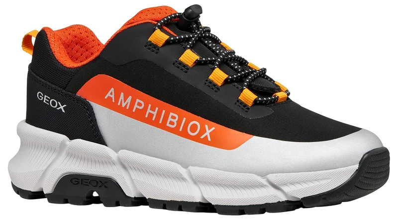 Geox J FLEXYPER Plus Boy Trainers, Black/Orange, 39 EU