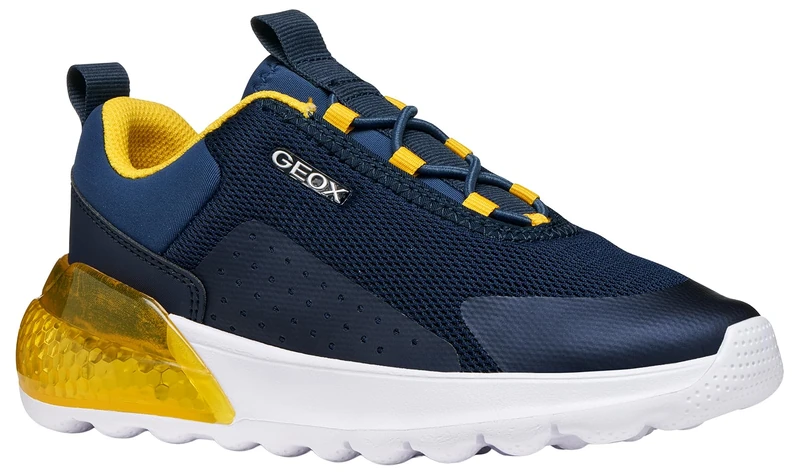 Geox J Activart Illuminus Sneaker, Navy Yellow, 11 UK Child