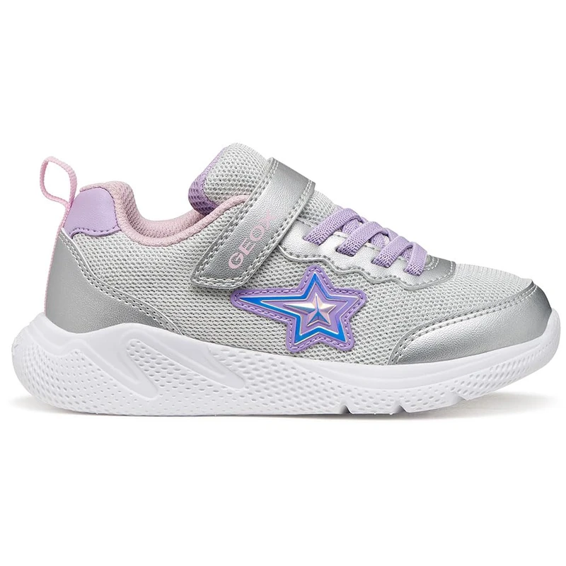 Geox J SPRINTYE Girl A Trainers, Silver/Lilac, 34 EU