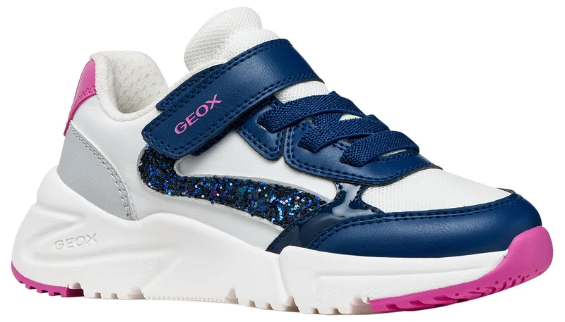Geox J Loftus Girl A Sneaker, White Dk Royal, 10 UK Child