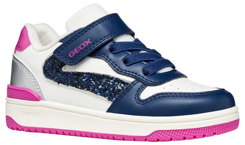 Geox J Washiba Girl A Sneaker, White Dk Royal, 10 UK Child