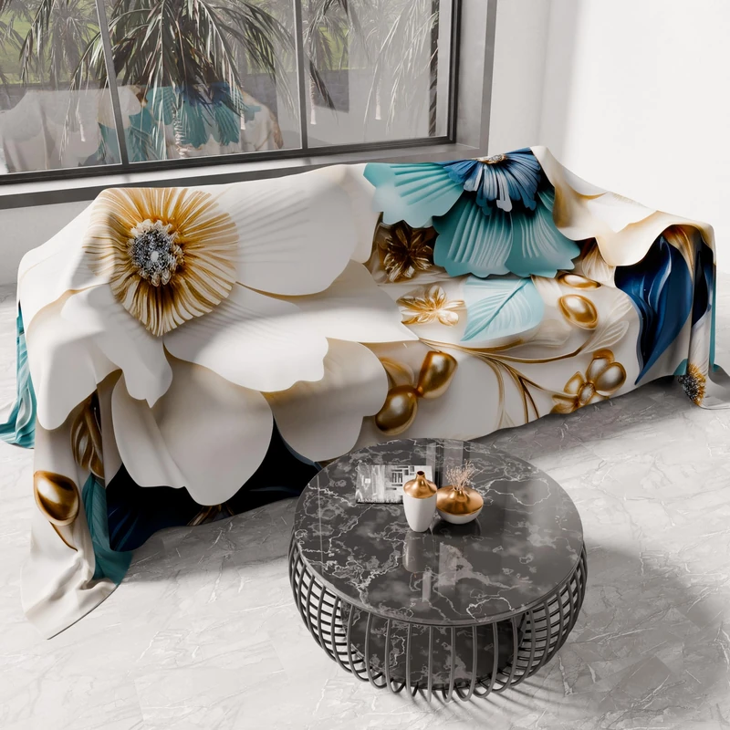 PETTI Artigiani Italiani - Spring Summer Double Bedspread Light Blanket Double Bed Linen Bedspread Floral 05-19 100% Made in Italy