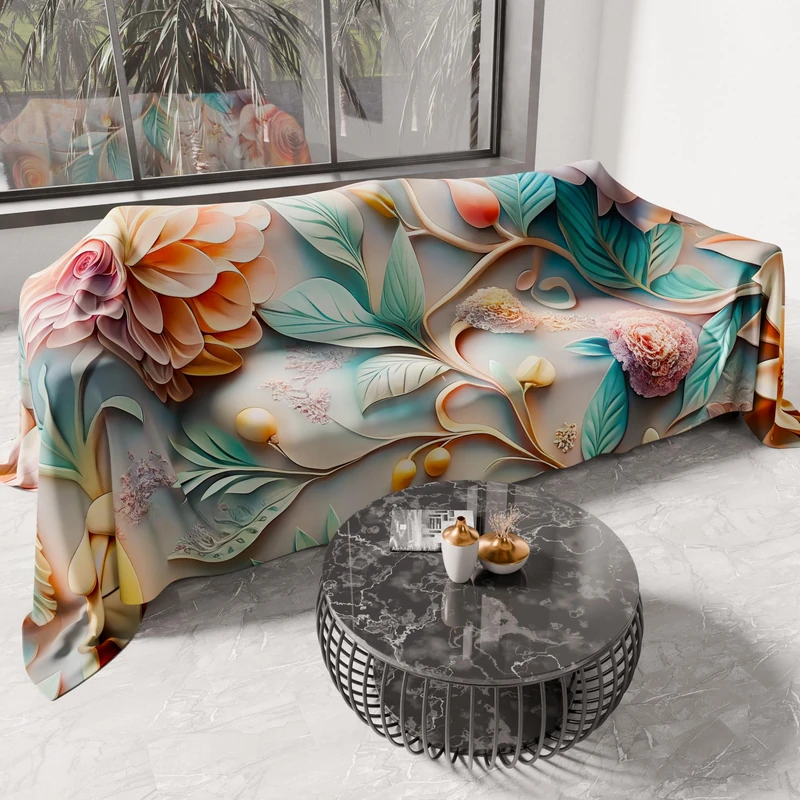 PETTI Artigiani Italiani - Spring Summer Double Bedspread Light Blanket Double Bed Linen Bedspread Floral 05-11 100% Made in Italy