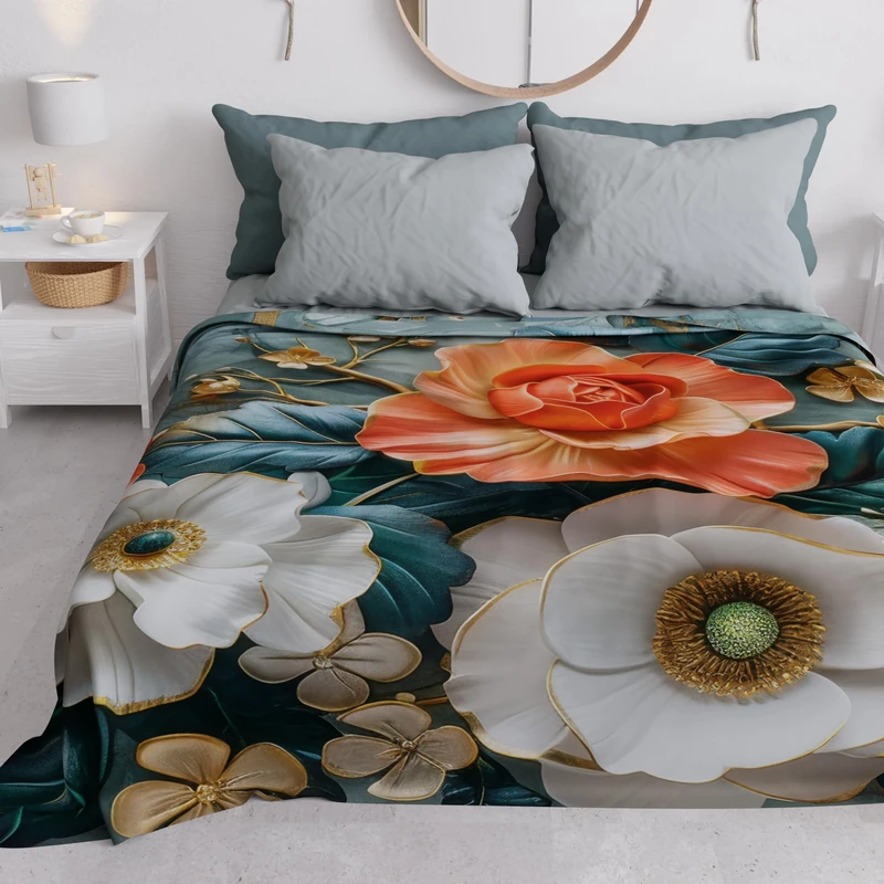 PETTI Artigiani Italiani - Spring-Summer Double Bed Bedspread Lightweight Blanket Double Bed Sheet Floral 05-18 100% Made in Italy