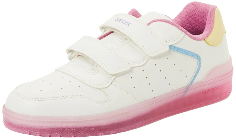 Geox J Washiba Girl B Sneaker, White Dk Pink, 3 UK