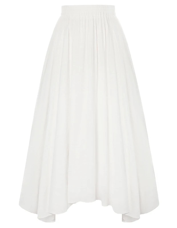 Long Skirts for Women UK Irregular Hem Elastic Waist Vintage Swing Skirt White XL