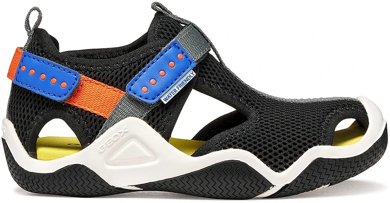 Geox Jr Wader A Sandal, Black/Orange, 5 UK