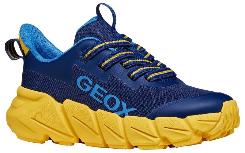 Geox J FLEXYPER Fast Boy Trainers, Navy/Yellow, 33 EU