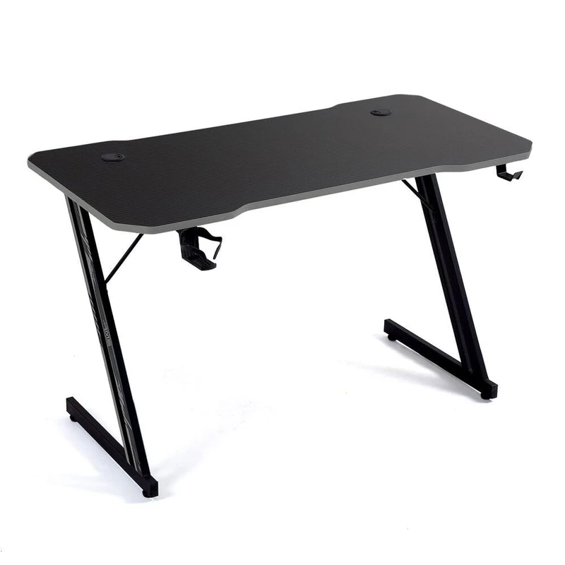 Gaming Desk with Carbon Finish, 120 x 60 cm, Z Shape Metal Legs, Drinks and Headphone Holder