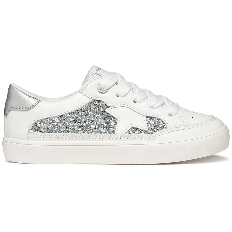 Geox J GISLI Girl B Trainers, White/LT Silver, 34 EU