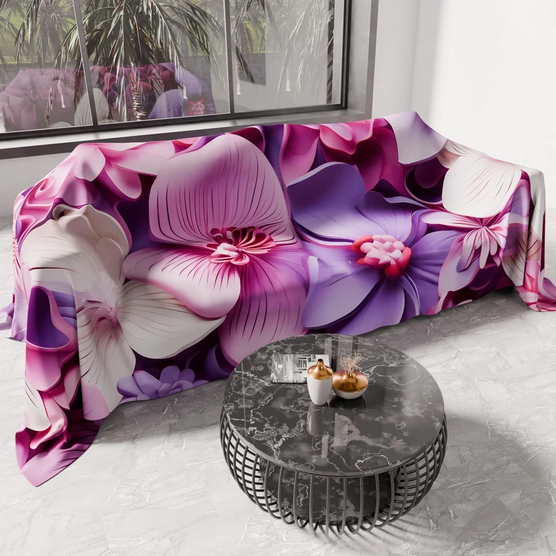 PETTI Artigiani Italiani - Spring Summer Double Bedspread Light Blanket Double Bed Linen Bedspread Floral 05-23 100% Made in Italy