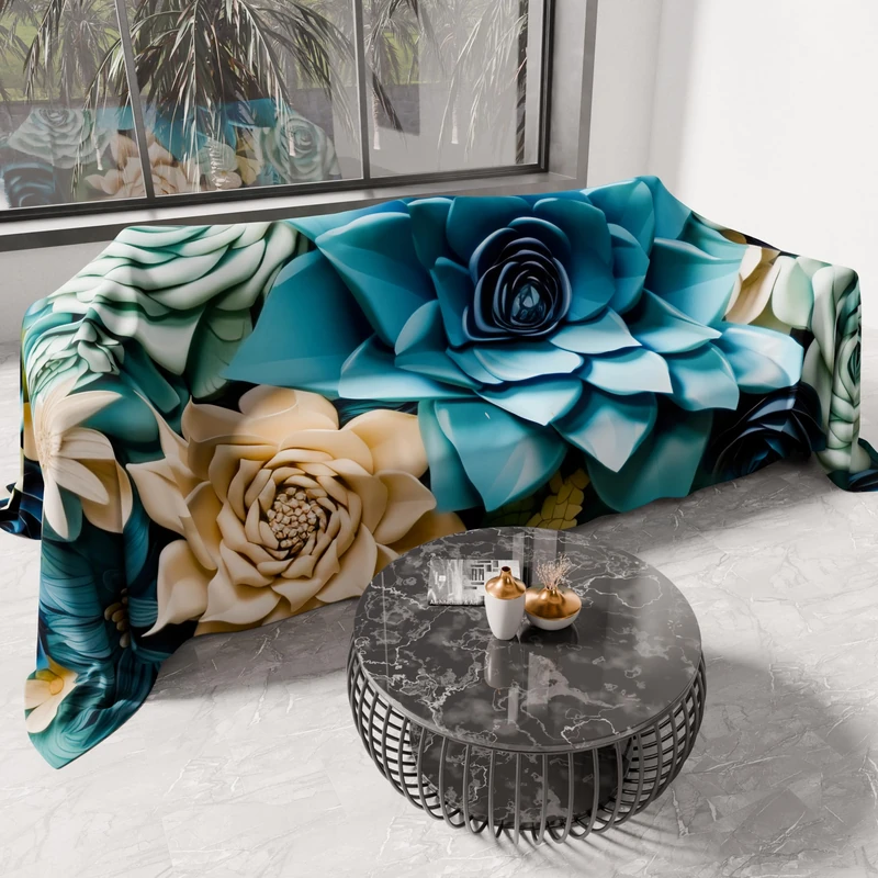 PETTI Artigiani Italiani - Spring Summer Double Bedspread Light Blanket Double Bed Linen Bedspread Floral 05-15 100% Made in Italy