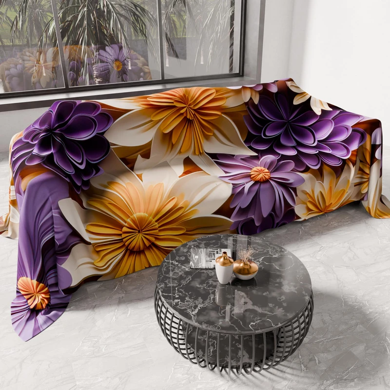 PETTI Artigiani Italiani - Microfibre Sofa Cover 260 x 270 cm, Floral Pattern 05 4 | Multipurpose for Sofas, Bedspreads and Table Covers | Washable Protective Cover