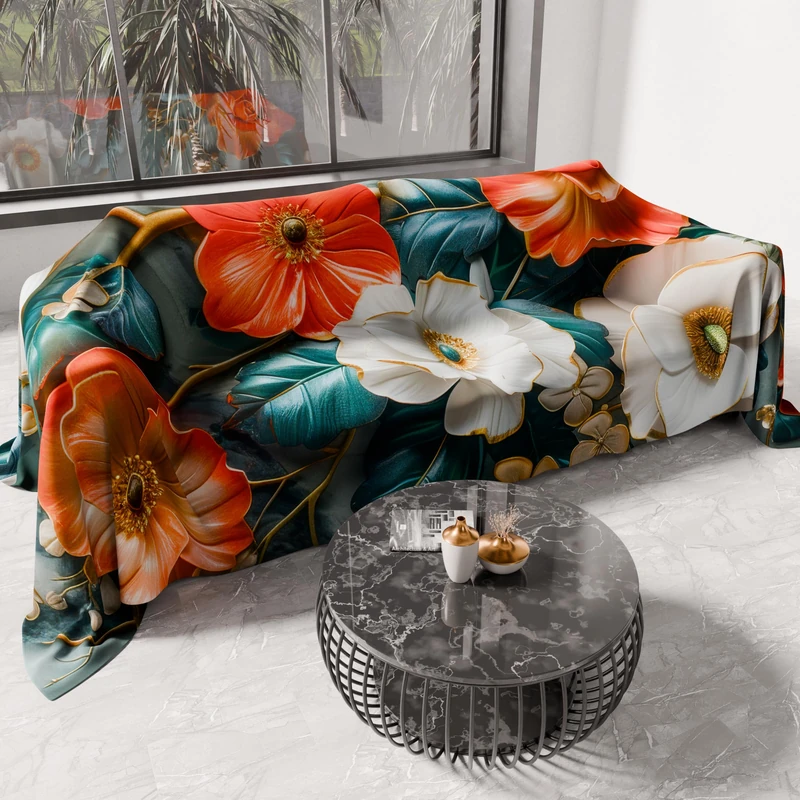 PETTI Artigiani Italiani - Microfibre Sofa Cover 260 x 270 cm, Floral Pattern 05 18 | Multipurpose for Sofas, Bedspreads and Table Covers | Washable Protective Cover - Image 1