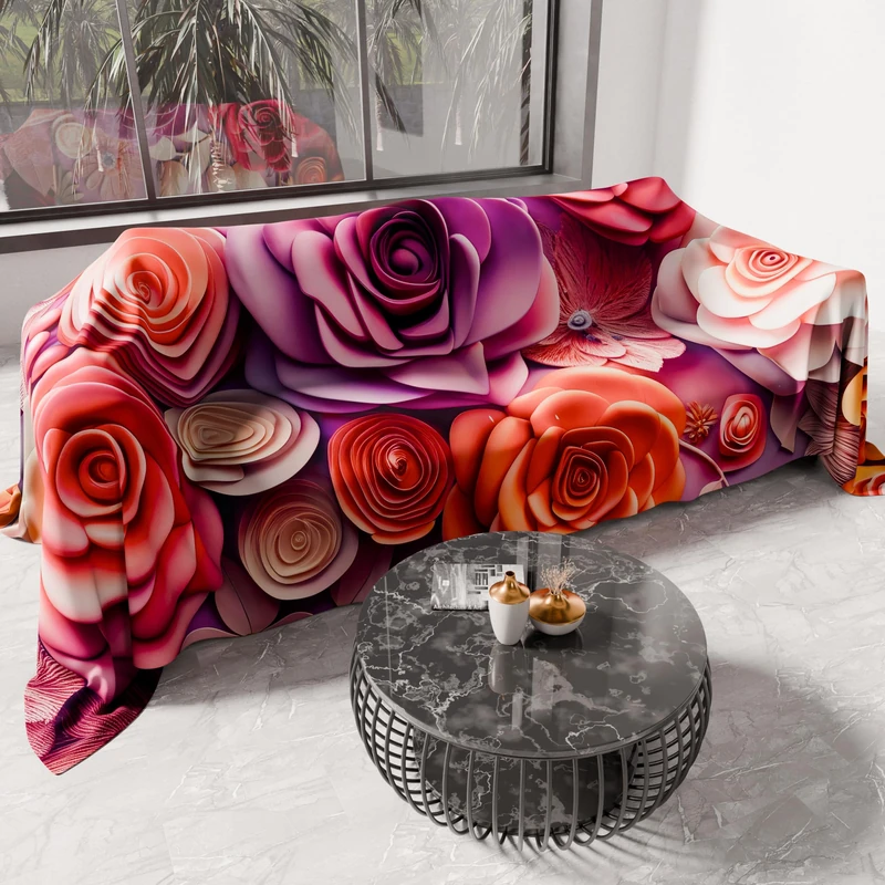 PETTI Artigiani Italiani - Microfibre Sofa Cover 260 x 270 cm, Floral Pattern 05 17 | Multipurpose for Sofas, Bedspreads and Table Covers | Washable Protective Cover
