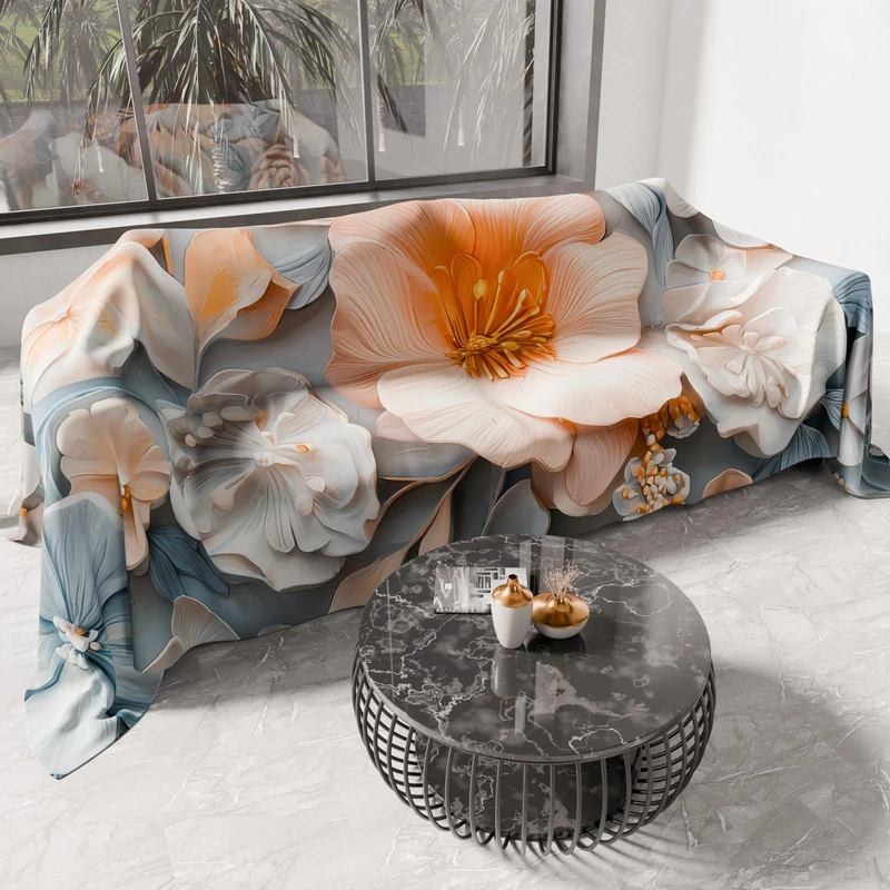 PETTI Artigiani Italiani - Spring Summer Double Bedspread Light Blanket Double Bed Linen Bedspread Floral 05-20 100% Made in Italy