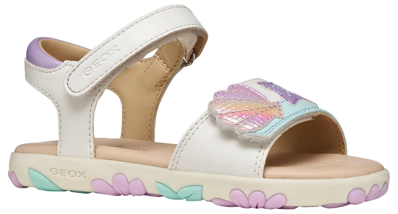 Geox J Haiti Girl Sandal, White/LT Pink, 27 EU