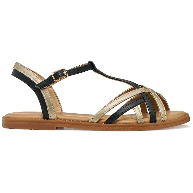 Geox J Karly Girl Sandal, Black/Platinum, 36 EU